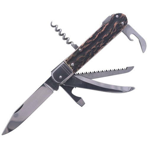 Mikov s.r.o. - Nóż myśliwski Mikov Fixir Imit. Dear Stag - 6 ostrzy - Skórana kabura - Brązowy - 232-XH-6V KP