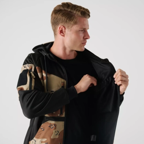Helikon - Rozpinana bluza Rogue Hoodie Fullzip - RipStop - Czarny/6 Color Desert - BL-RHF-PO-016CA