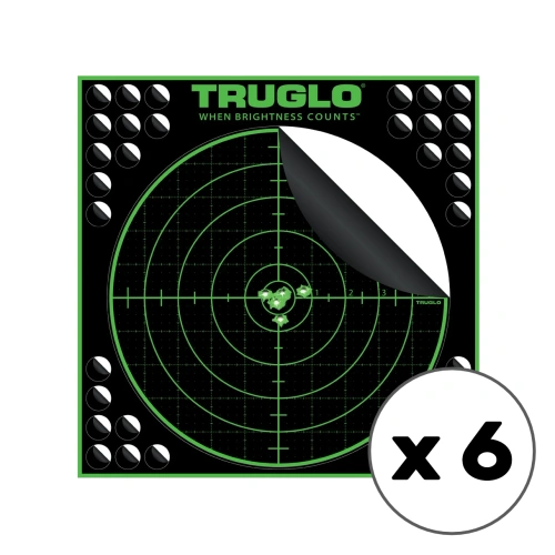 TruGlo - Samoprzylepne tarcze strzeleckie TruSee z zaklejkami - 100 Yard - 305 x 305 mm - Zielone fluorescencyjne - 6 szt. - TG-TG10A6