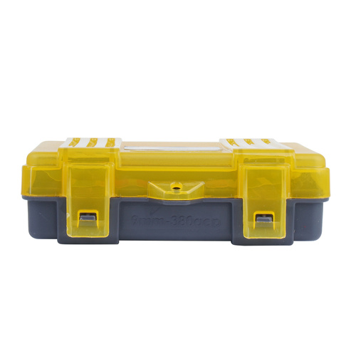 Plano - Pudełko na amunicję pistoletową - Kaliber 9 mm / .38 - Pojemność 100 szt. - Polimerowe - Żołte - 122400