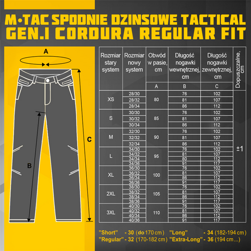 M-Tac - Spodnie Dżinsowe Tactical Gen.I Regular Fit - Cordura Denim - 20449006