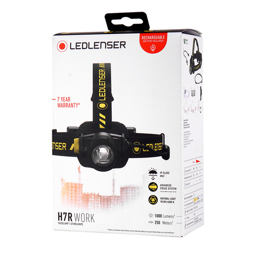 Ledlenser - Latarka czołówka H7R WORK akumulatorowa - 1000 lumenów - 4800 mAh - Czarna - 502195