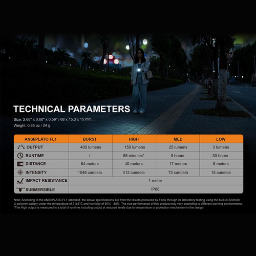 Fenix - Latarka LED akumulatorowa / brelok E05R - 400 lumenów - Czarna - 039-493