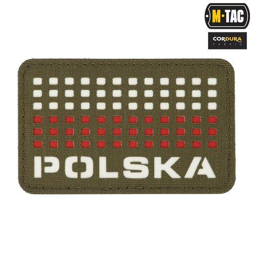 M-Tac -  Naszywka Z Flagą i Napisem Polska - Laser Cut - Piksele - Czerwony / Ranger Green / Biały - 51007123