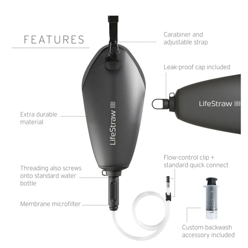 LifeStraw - Torba grawitacyjna z filtrem antybakteryjnym Peak Gravity Bag - 3 L - Dark Mountain Gray