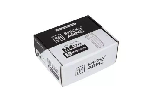 Specna Arms - Zestaw magazynków mid-cap do replik M4/M16 - 5 szt. - 140 kulek - Szary - SPE-05-025499
