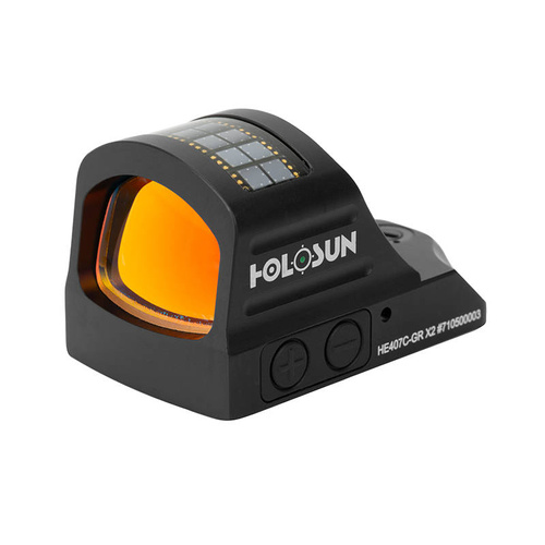 Holosun - Kolimator otwarty HE407C-GR X@ - Zielony znak celowniczy - 2 MOA - Panel słoneczny - HE407C-GR X2
