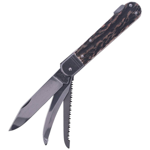 Mikov s.r.o. - Nóż myśliwski Mikov Fixir Imit. Dear Stag - 3 ostrza - Skórzana kabura - Brązowy - 232-XH-3 KP