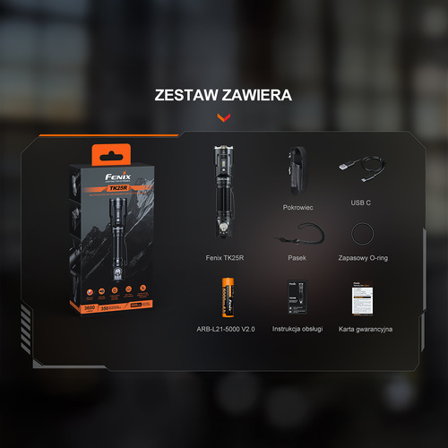 Fenix - Latarka taktyczna LED TK25R z akumulatorem 5000 mAh- 3600 lm - Czarna - TK25R