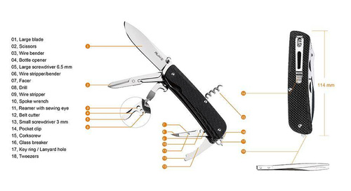Ruike - Wielofunkcyjny Scyzoryk LD31-B - 16 narzędzi - Czarny - 340-015