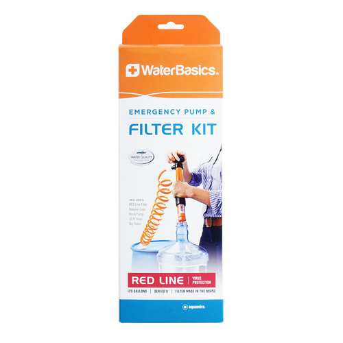 Aquamira - Pompa ręczna do wody z filtrem przeciwirusowym RED Line WaterBasics Emergency Pump and Filter Kit - 67257