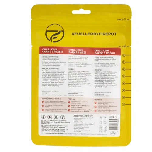 Posiłek suszony Firepot Chilli con Carne z ryżem - 600 kcal - PL-CHILLI-REG-YELL