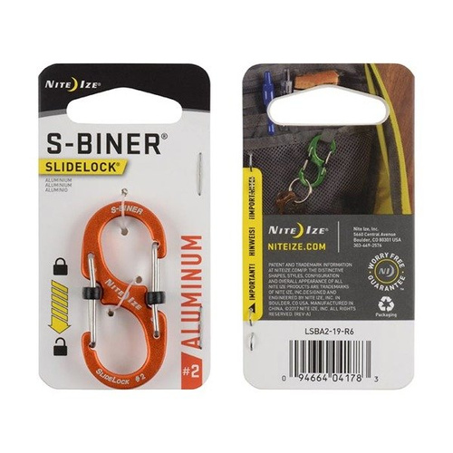 Nite Ize - Karabinek z blokadą S-Biner® SlideLock® Aluminum #2 - Pomarańczowy - LSBA2-19-R6 - Karabinki aluminiowe