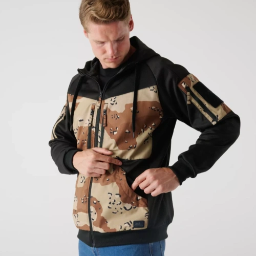 Helikon - Rozpinana bluza Rogue Hoodie Fullzip - RipStop - Czarny/6 Color Desert - BL-RHF-PO-016CA