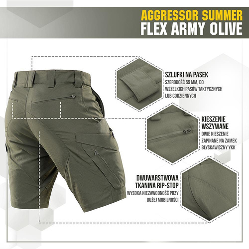 M-Tac - Spodenki taktyczne Aggressor Summer Flex - Army Olive - 20472062
