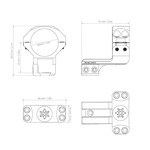 Vector Optics - Montaż do lunety dwuczęściowy Cantilever - 30 mm - Dovetail - Czarny - XASR-3017