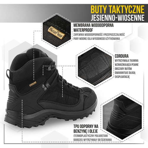 M-Tac - Buty taktyczne za kostkę jesienno-zimowe - Cordura - Czarne - 1JJ143/7TPLV