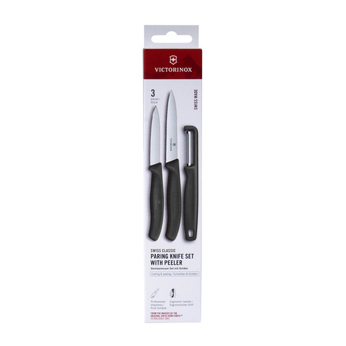 Victorinox - Zestaw noży kuchennych Swiss Classic z obieraczką - 3 elementy - Czarny - 6.7113.33