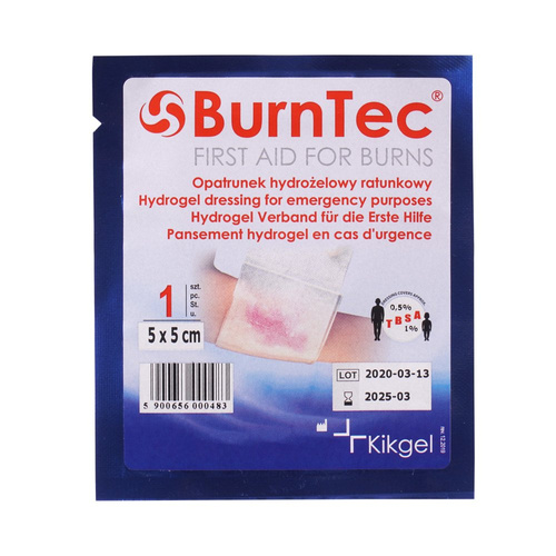 KIKGEL - Sterylny opatrunek hydrożelowy, schładzający na oparzenia BurnTec - 5 x 5 cm - NN-MKI-K05A-001