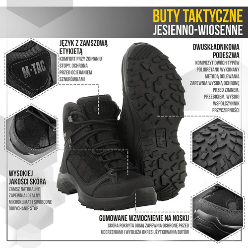 M-Tac - Buty taktyczne za kostkę jesienno-zimowe - Cordura - Czarne - 1JJ143/7TPLV