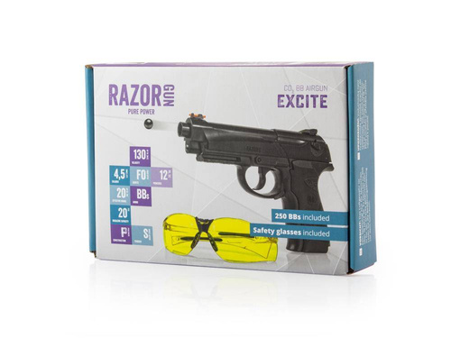RazorGun - Pistolet wiatrówka Excite z okularami ochronnymi - 4,5 mm - Czarna - 337-004