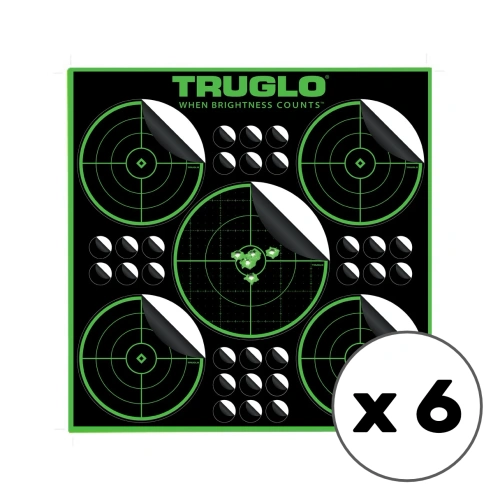 TruGlo - Samoprzylepne tarcze strzeleckie TruSee z zaklejkami - 5-Bull - 305 x 305 mm - Zielone fluorescencyjne - 6 szt. - TG-TG11A6