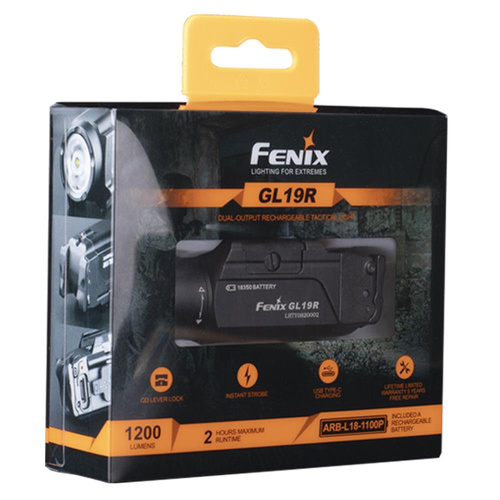 Fenix - Latarka taktyczna LED na broń krótką - 1200 lumenów - Picatinny - 1100 mAh - GL19R