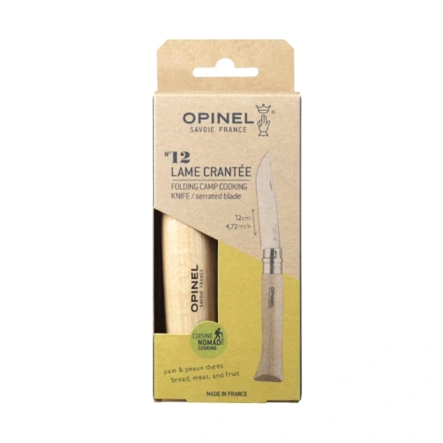 Opinel - Nóż turystyczny Inox Natural No. 12 - Składany - Ząbkowane ostrze - 002441