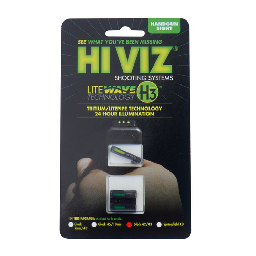 Hiviz - Trytowo-światłowodowe przyrządy celownicze LiteWave H3 - Glock 42 / 43 - Zielone - Biała obwódka - GLN321