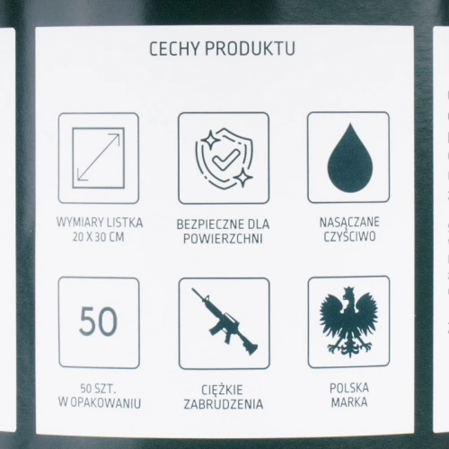 Milspec - Mokre czyściwo do broni Heavy Duty - Bezpyłowe - 50 sztuk