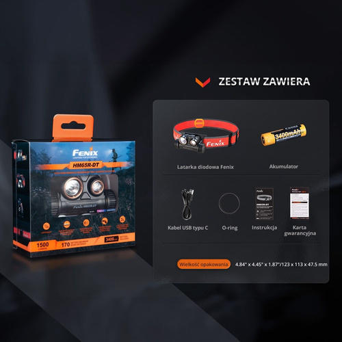 Fenix - Latarka czołowa LED HM65R-DT - 1500 lm - Czerwony / Czarny - 039-559