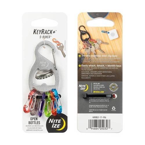 Nite Ize - Karabinek na klucze z otwieraczem KeyRack+™ S-Biner® - Srebrny - KRB2-11-R6 - Nite Ize