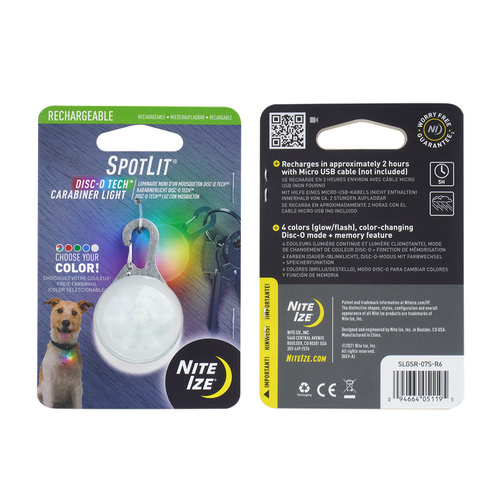 Nite Ize - Latarka akumulatorowa LED Spotlit® Rechargeable Carabiner Light - Disc-O Tech™ - SLGSR-07S-R6 - Latarki LED