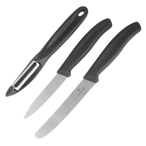 Victorinox - Zestaw noży kuchennych Swiss Classic z obieraczką - 3 elementy - Czarne - 6.7113.31 - Sztućce turystyczne